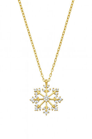Kadın Kar Tanesi 925 Ayar Gümüş Altın Renk Kolye
