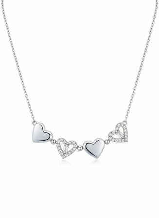 Mıknatıslı Kalp Yapraklı Baget Yonca Tasarım 925 Ayar Gümüş Kadın Kolye