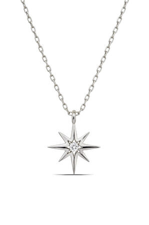 Kutup Yıldızı Tasarım Minimal 925 Ayar Gümüş Kadın Kolye