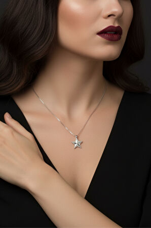 Yıldız Tasarım Minimal 925 Ayar Gümüş Kadın Kolye