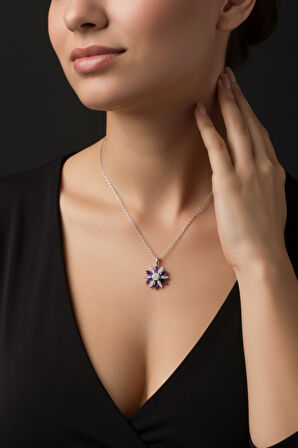 Lotus Çiçeği Ametist 925 Ayar Gümüş Kadın Minimal Kolye