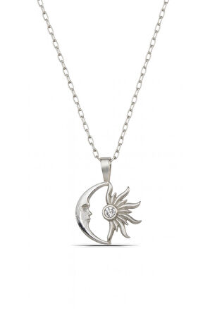 Hilal ve Güneş Tasarım 925 Ayar Gümüş Kadın Kolye