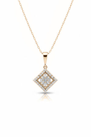 Baget Taşlı Kare Minimal Tasarım 925 Ayar Gümüş Kolye