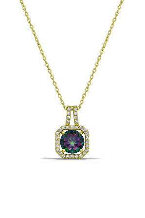 Kare Tasarımlı Mistik Topaz Taş 925 Ayar Gümüş Kadın Kolye