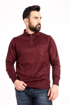 Erkek Bordo Ince Yün Triko Örgü Polo Yaka Baba Kazak