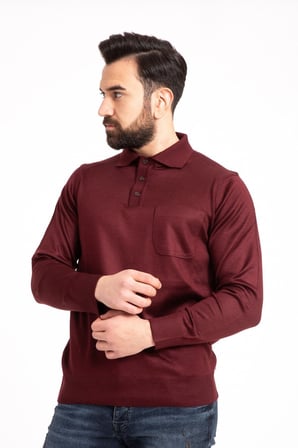 Erkek Bordo Ince Yün Triko Örgü Polo Yaka Baba Kazak