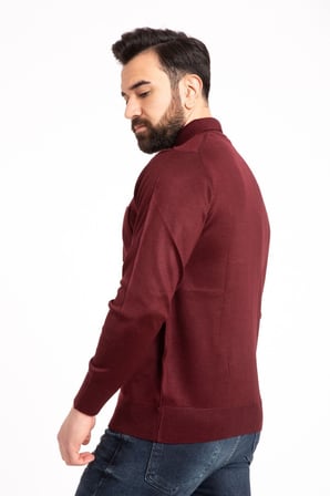 Erkek Bordo Ince Yün Triko Örgü Polo Yaka Baba Kazak