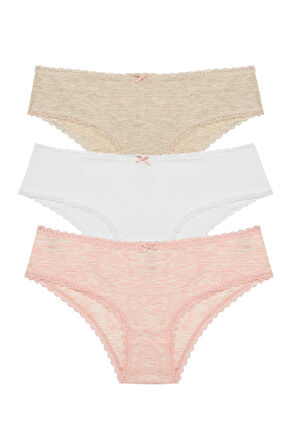 Daily Lace 3lü Pamuklu Bej Slip Külot