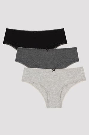 Daily Lace 3'lü Pamuklu Gri Hipster Külot