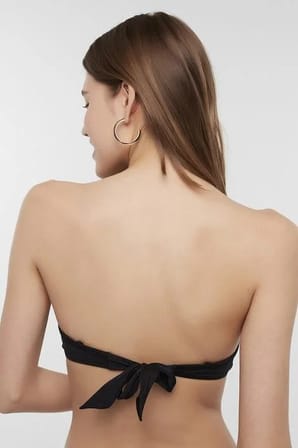 Siyah Basic Straplez Büzgü Detaylı Bikini Üstü