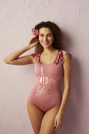 Koyu Pembe Flore Fırfır Detaylı Mayo