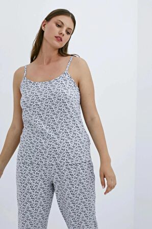 PENTİ Açık Gri Çiçek Desenli Atlet Pijama Üstü XS Beden