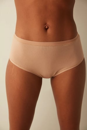 Bej Pamuklu Fresh Basic Cover Yüksek Bel Slip Külot