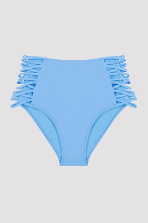 Mavi Basic Yanları İp Detaylı Yüksek Bel Bikini Altı