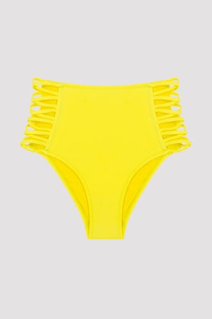 Basic Yüksek Bel İp Detaylı Sarı Bikini Altı