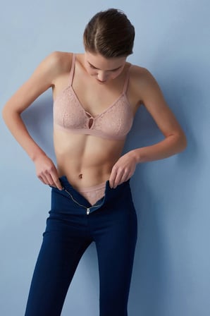 Gül Kurusu Triangle Banded Lace Balensiz Sütyen