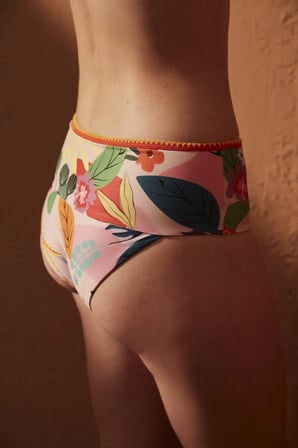 Çok Renkli Pearl Çiçek Desenli Yüksek Bel Bikini Altı