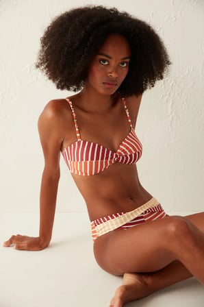 Çok Renkli Çizgili V Kesim Havana Twist Bikini Altı