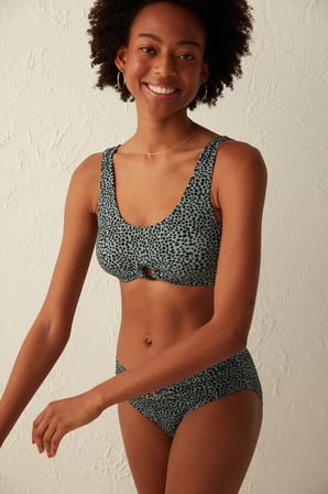 Gri ve Siyah Hunter Aksesuar Detaylı Bikini Üstü