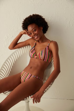 Çok Renkli Çizgili Simli Siena Side Bikini Altı