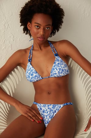 Mavi Beyaz Desenli Pasitea Side Bikini Altı