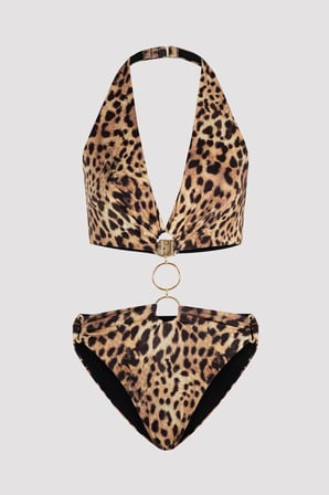 Leopar Desenli Metal Detaylı Puccini Monokini Mayokini-Özgür Masur Koleksiyonu