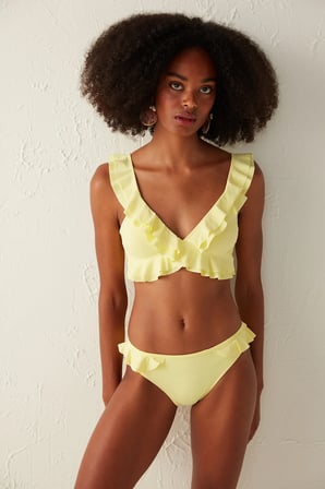 Sarı Wendy Side Fırfır Detaylı Bikini Altı