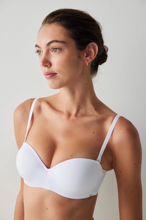Beyaz Angelina Straplez Push Up Balenli Sütyen
