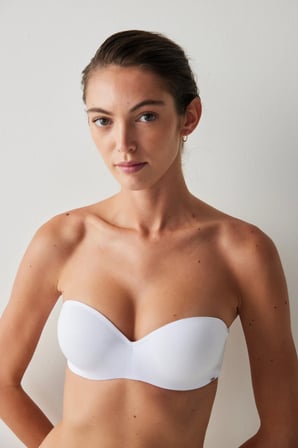 Beyaz Angelina Straplez Push Up Balenli Sütyen