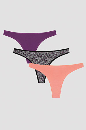 Leo Floral 3lü Thong Külot