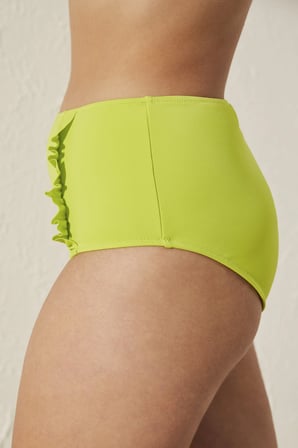 Basic Yüksek Bel Fırfırlı Yeşil Bikini Altı