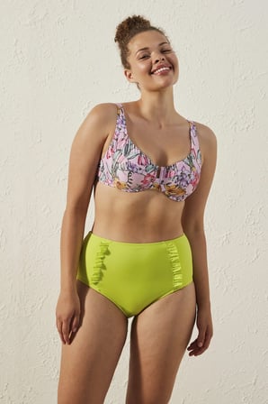 Basic Yüksek Bel Fırfırlı Yeşil Bikini Altı