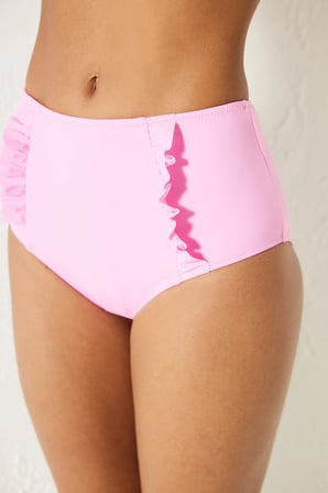 Basic Yüksek Bel Fırfırlı Pembe Bikini Altı