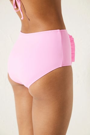 Basic Yüksek Bel Fırfırlı Pembe Bikini Altı