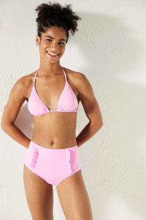 Basic Yüksek Bel Fırfırlı Pembe Bikini Altı