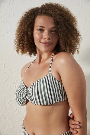 Mali Çizgi Desenli Straplez Bikini Üstü