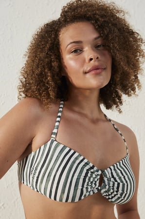 Mali Çizgi Desenli Straplez Bikini Üstü