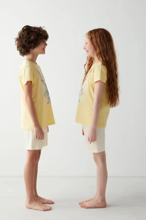 Unisex Çocuk Bunny Baskılı Pijama Takımı
