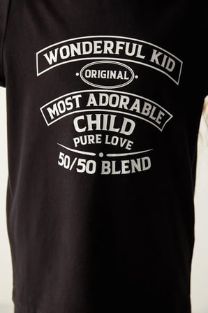 Unisex Çocuk Wonderful Kid Slogan Baskılı Pamuklu Pijama Takımı