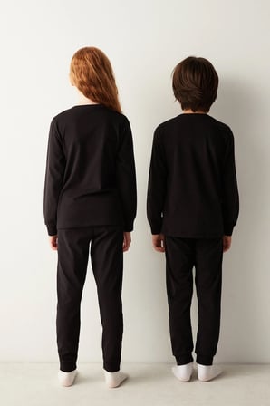 Unisex Çocuk Wonderful Kid Slogan Baskılı Pamuklu Pijama Takımı