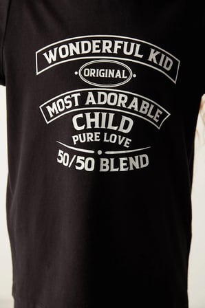 Unisex Çocuk Wonderful Kid Slogan Baskılı Pamuklu Pijama Takımı