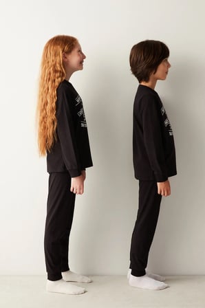 Unisex Çocuk Wonderful Kid Slogan Baskılı Pamuklu Pijama Takımı