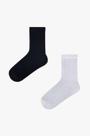 Kız Çocuk Unisex Siyah Beyaz 2 li Tenis Soket Çorap