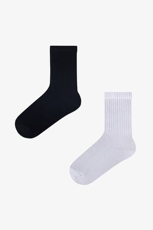 Kız Çocuk Unisex Siyah Beyaz 2 li Tenis Soket Çorap