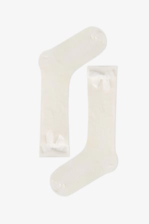 Kız Çocuk White Ribbon Pantolon Çorabı