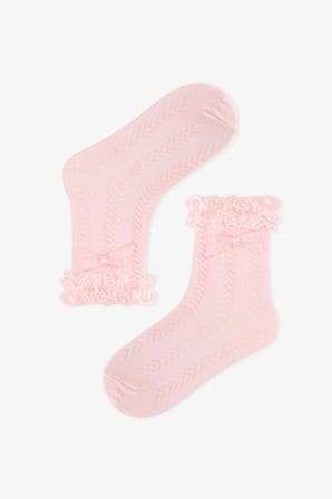Kız Çocuk Pembe Dantelli Soket Çorap
