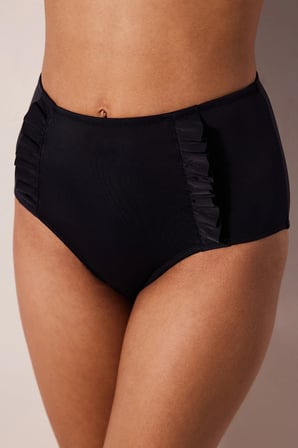 High Ruffle Siyah Bikini Altı