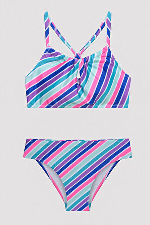 Genç Kız Colorful Stripe Halter Bikini Takımı