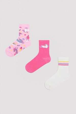 Kız Çocuk Unicorn 3lü Tenis Soket Çorap