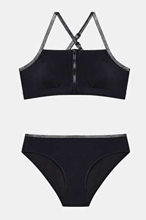 Genç Kız Siyah Silver Bandeau Bikini Takımı